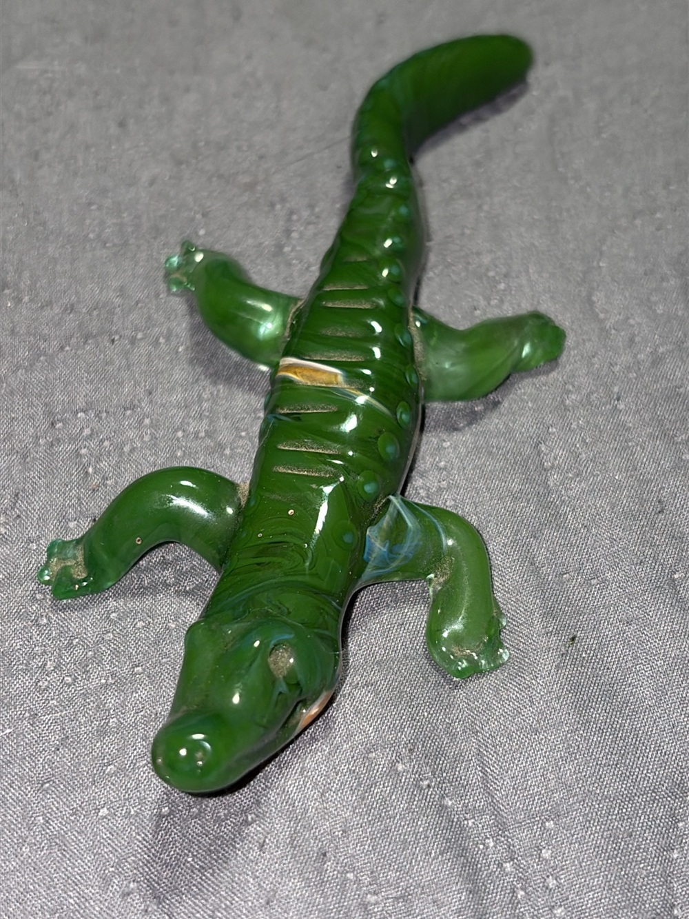 Green Glass Alligator Figurine - Decorative Reptile